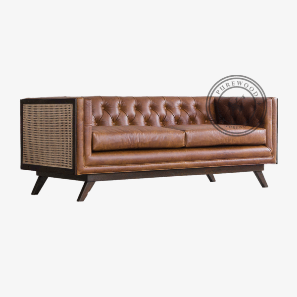 Mersey Rattan Leather Sofa - Thumbnail 1