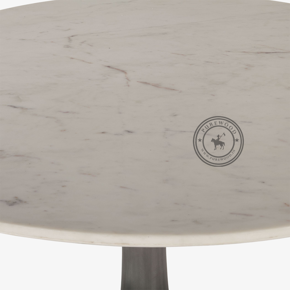 Rose White Marble Round Dining Table Silver Base - Image 3